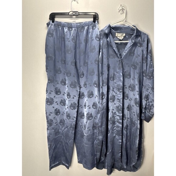VTG Christian Dior  Women’s Toile floral Printed Pajama Set Top/pant  Blue Sz M - Picture 1 of 15